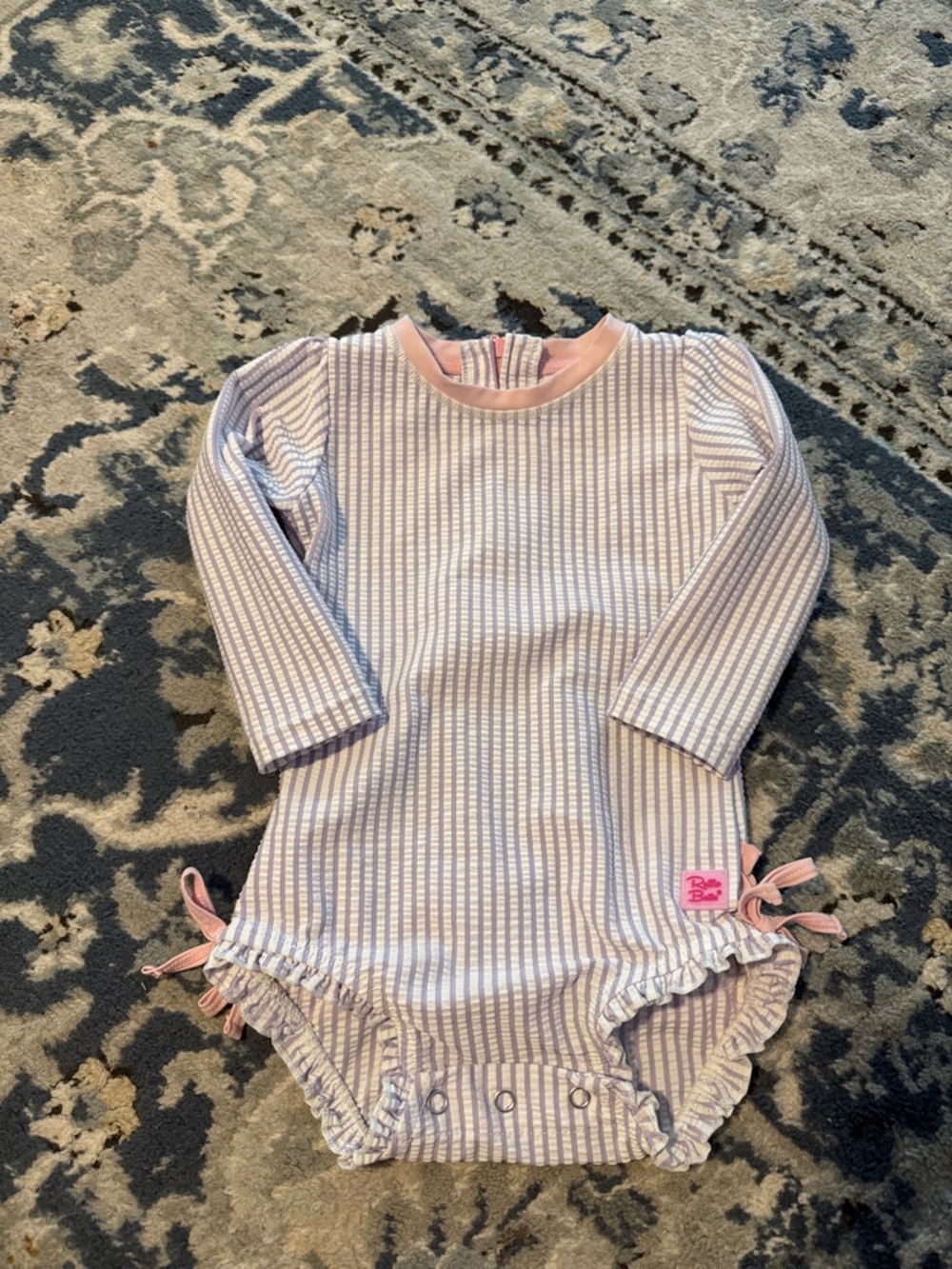 Ruffle Butts Lavender and Pink Striped Baby Onesie